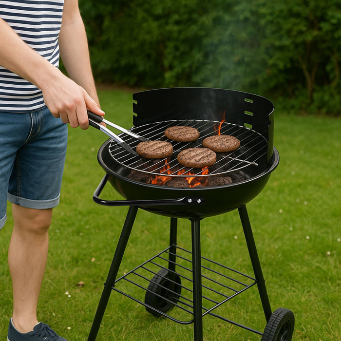 Parrilla de Carbón para Barbacoa de 40 cm - Tamaño Compacto, Grosor Resistente y Accesorios Prácticos incluidos