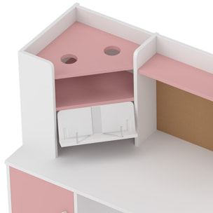 Bureau enfant chaise design multi-rangement avec panneau en liège blanc rose