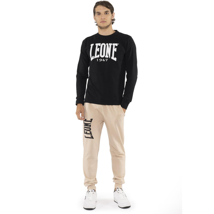 Camiseta de algodón elástico de manga larga con logo grande 'Basic' para hombre