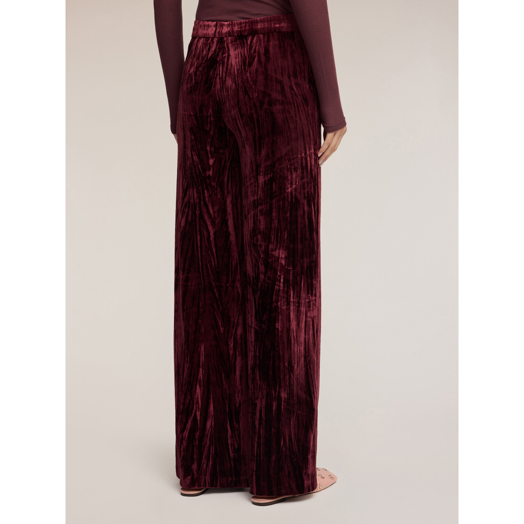 Motivi - Pantalones palazzo de terciopelo efecto plisado - Burgundy