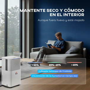 Deshumidificador 10L/día, Depósito 2L, Silencioso, Deshumidificador Eléctrico con 3 Modos, Pantalla LED, Temporizado 24 H, Bloqueo Infantil y Drenaje Continuo, hasta 8-12㎡, Blanco