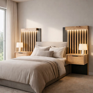 Set 2 Comodini Moderni Con Cassetto Comodino Camera Da Letto Design Salvaspazio In Laminato Resistente Florina 50 x 39,6 x 104 cm Rovere e Antracite