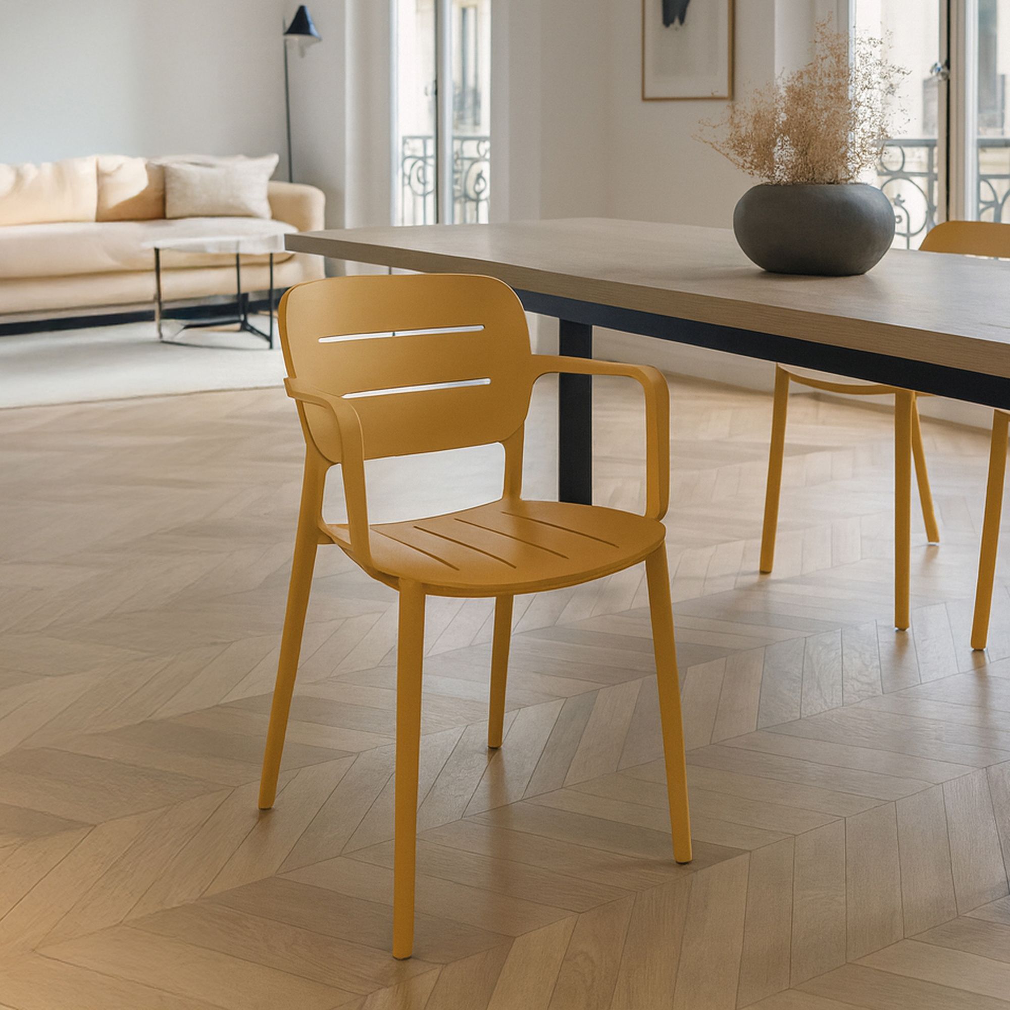 Lot de 4 fauteuils de table  jaune en polypropylène SUNSET