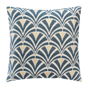 Housse de coussin - coton et chenille -motifs brodés - bleu - 40x40 cm