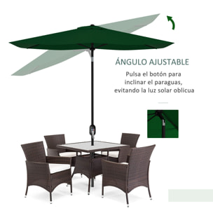 Sombrilla de Jardín 300x200x248 cm Parasol de Terraza con 6 Varillas Apertura Manual Anti-UV y Ángulo Ajustable para Jardín Piscina Verde