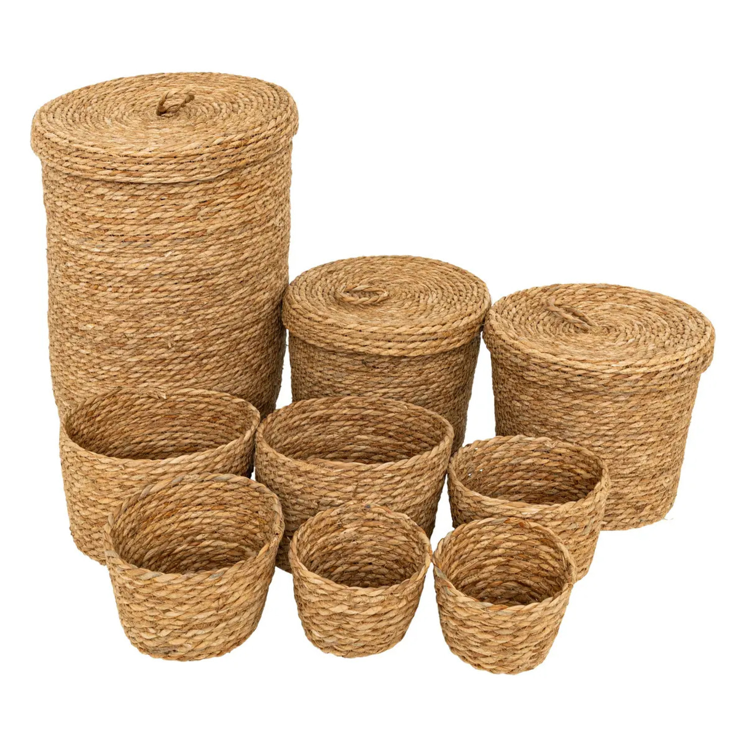 Lot de 9 paniers ronds Little cottage jonc D14/19/24/28/35cm