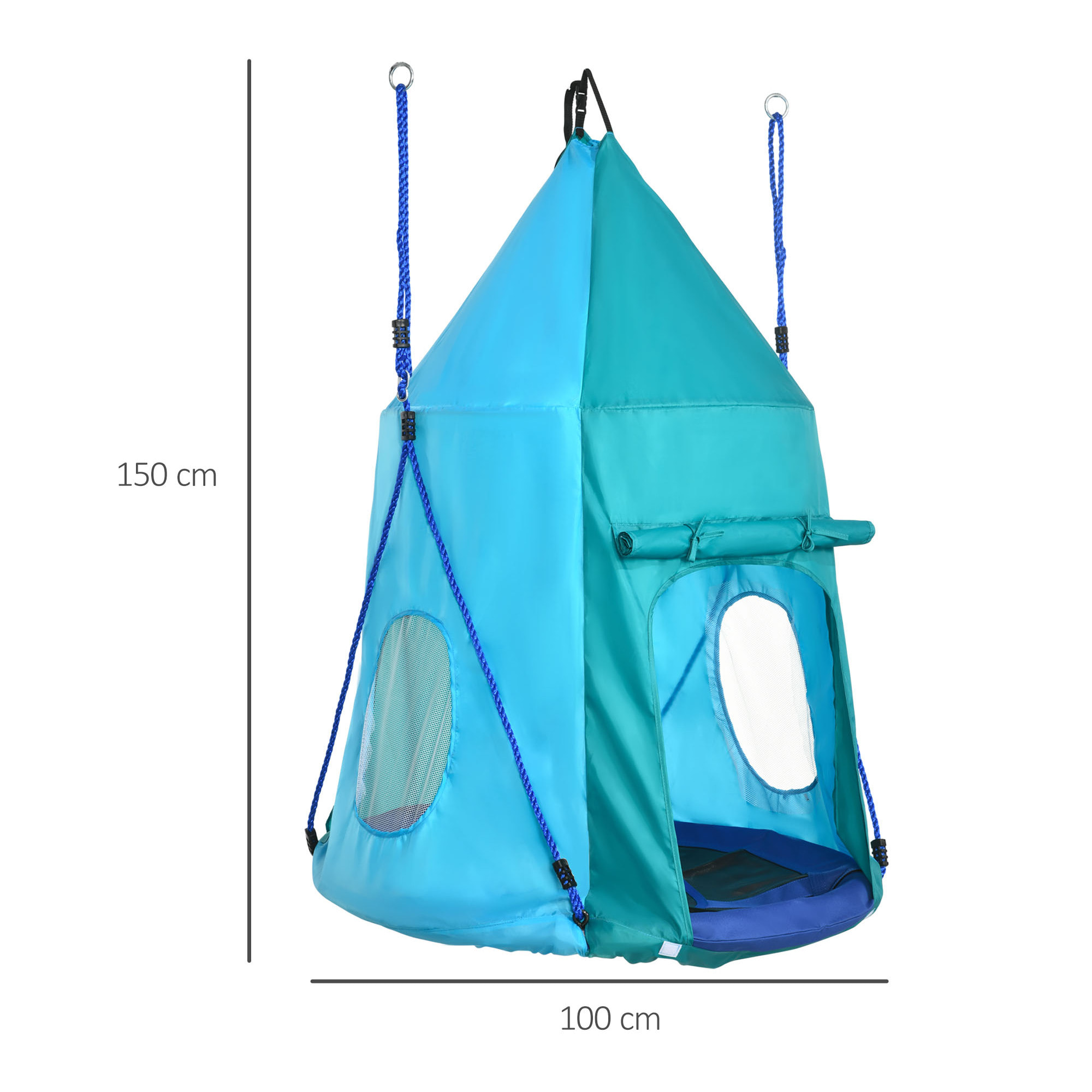 Balançoire nid d'oiseau ronde balançoire panier Ø 1,1 x 1,5H m - tente amovible incluse - accessoires inclus bleu