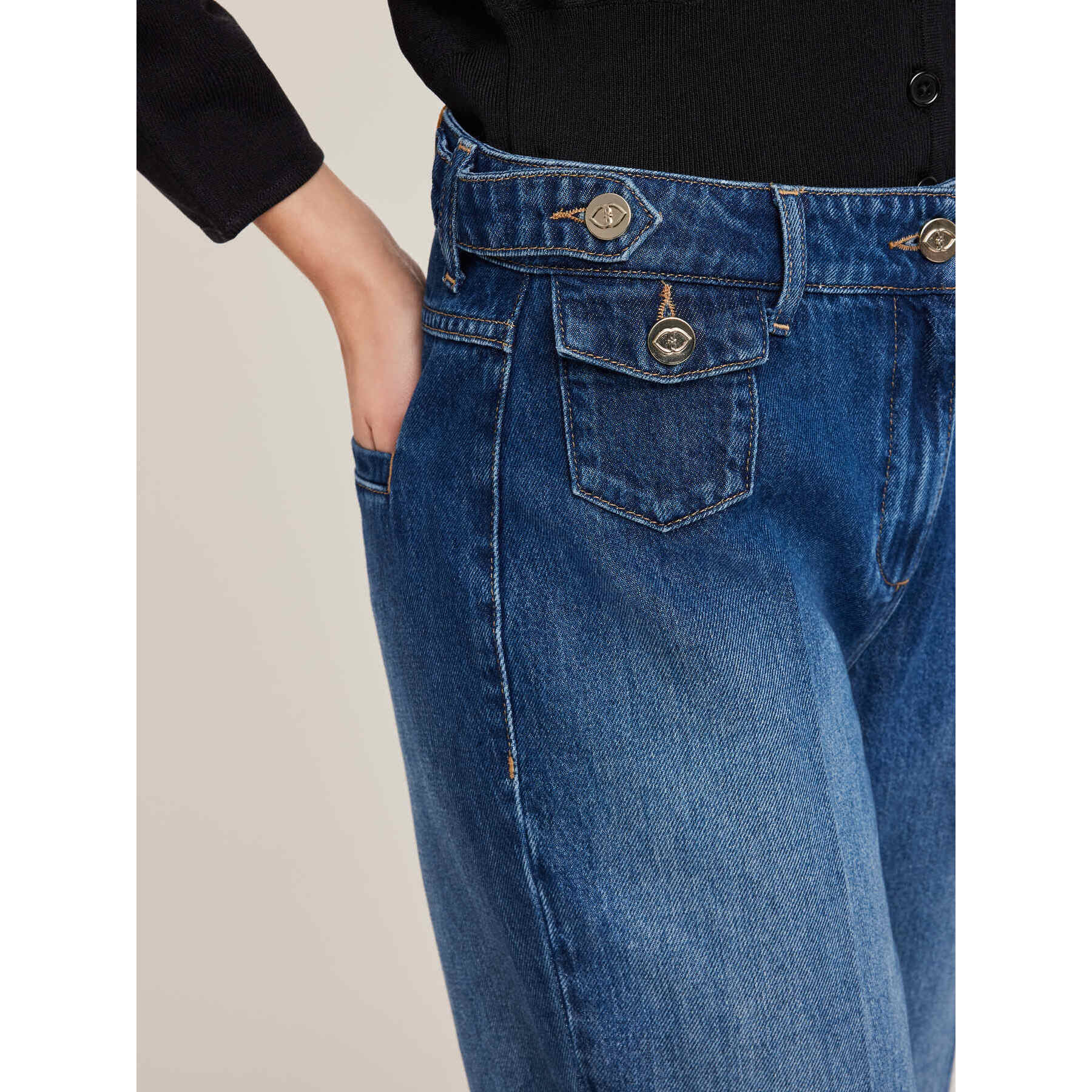Motivi - Vaqueros acampanados en mezcla de TENCEL™ con raya planchada - Azul
