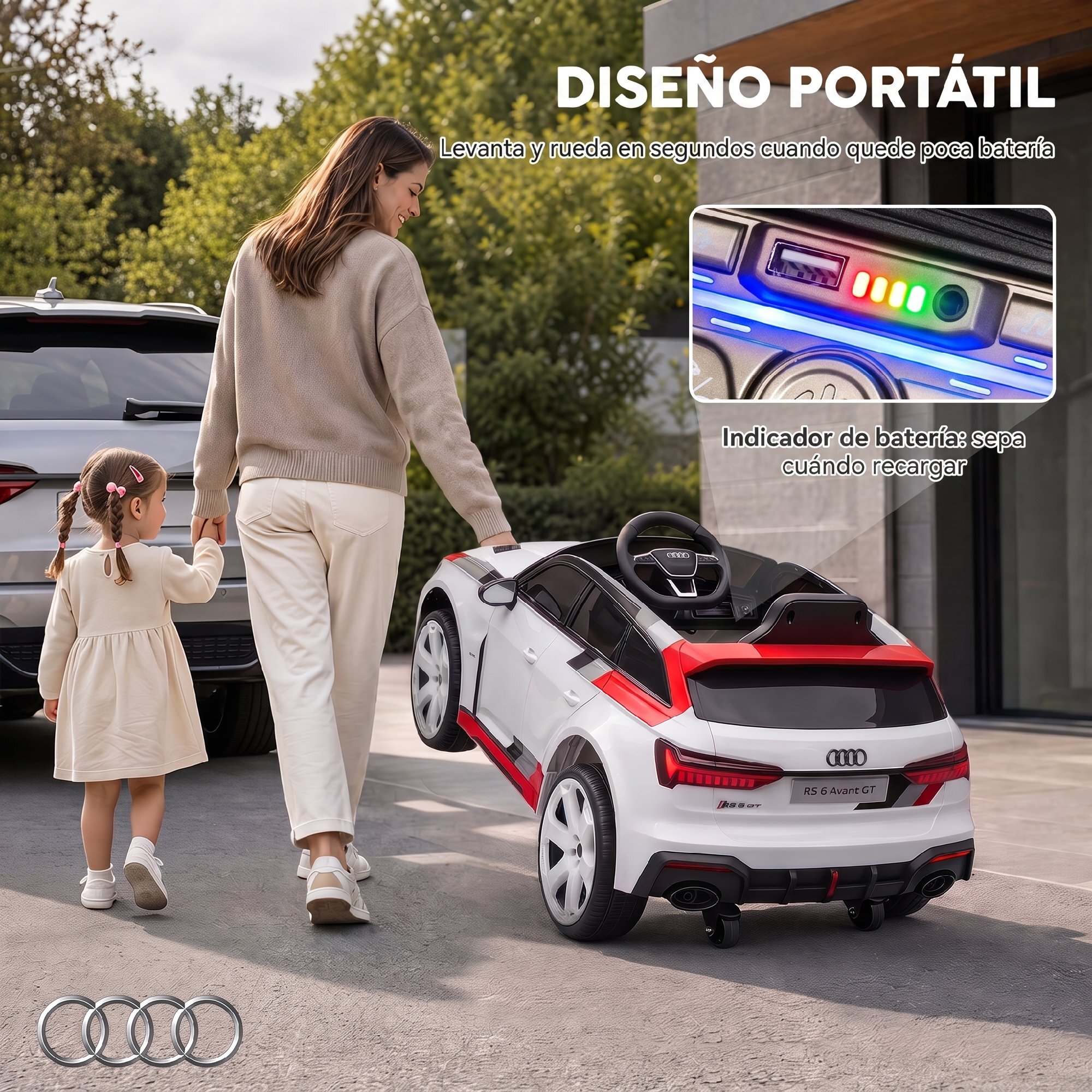 AIYAPLAY Coche Eléctrico para Niños Audi RS 6 Avant GT Coche de Batería 12V con Mando a Distancia 2,4 G Motor Doble Arranque Progresivo Suspensión MP3 Bocina y Faros LED 3-6 Años 3–5 km/h Blanco