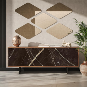 MADIA AUREA 3 ANTE - STRUTTURA NOCE CANALETTO, GRIGIO CARBONE, ANTA VETRO STAMPATO CALCATTA BLACK