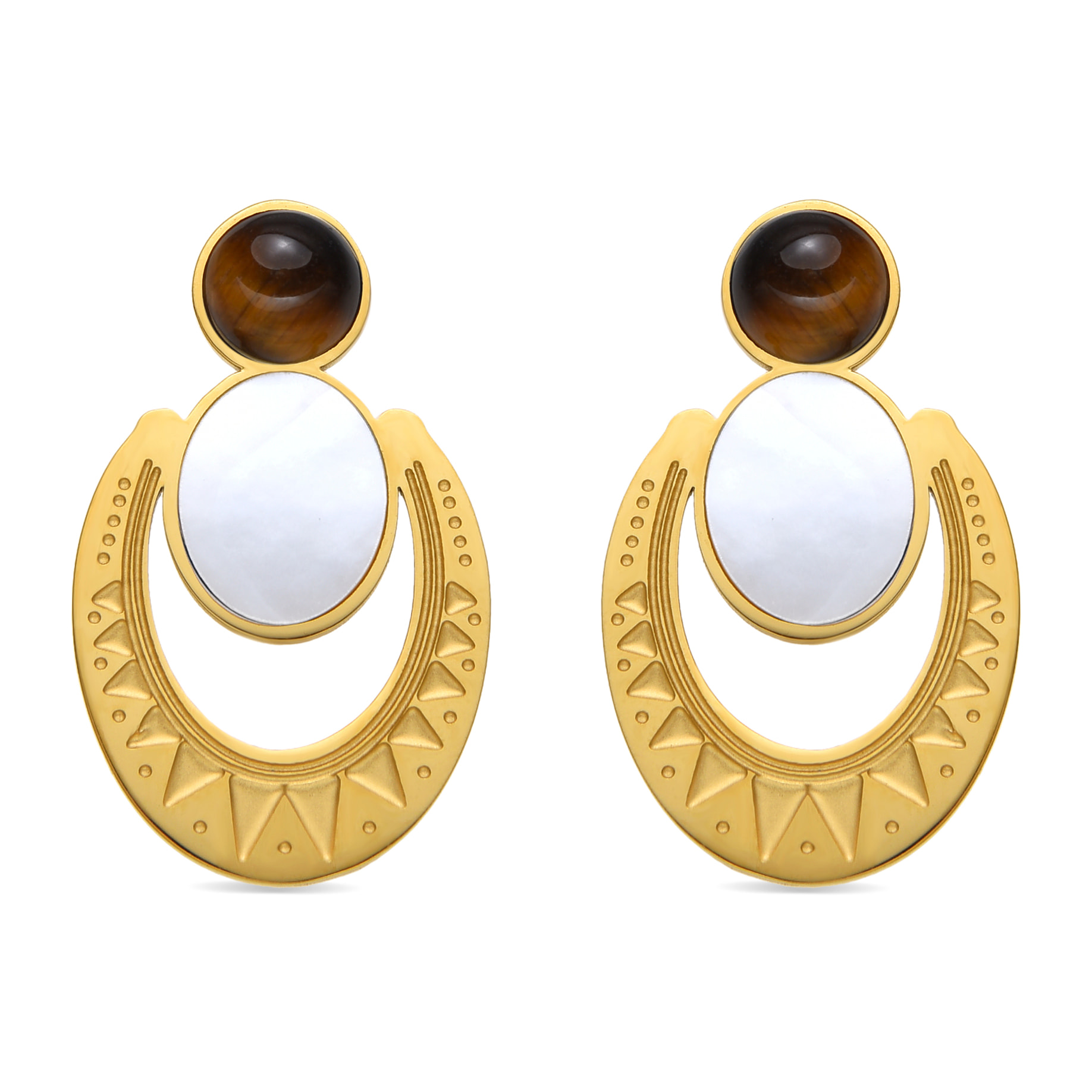 Pendientes con Madreperla Blanca acabado oro 18k