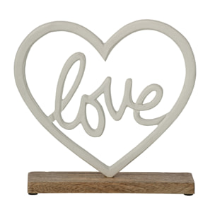 J-Line Amour sur base cœur - aluminium - blanc/naturel - large