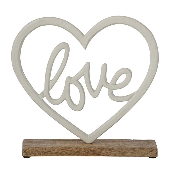 J-Line Amour sur base cœur - aluminium - blanc/naturel - large