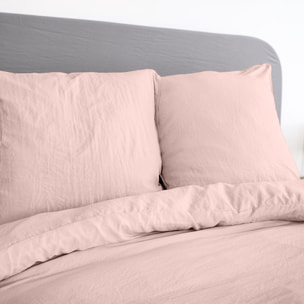 Parure housse de couette unie 100% microfibre lavée - avy - rose poudré