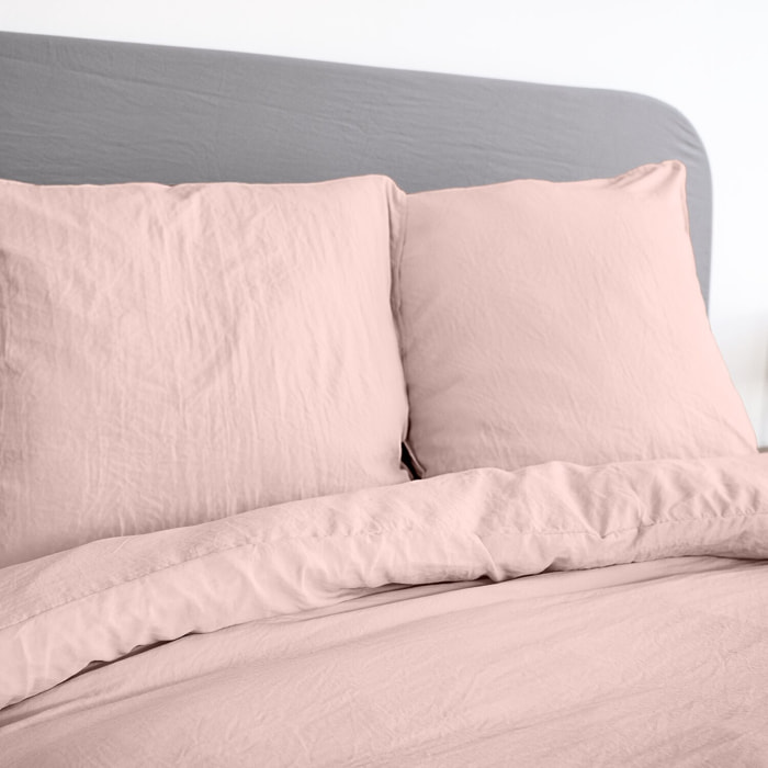 Parure housse de couette unie 100% microfibre lavée - avy - rose poudré