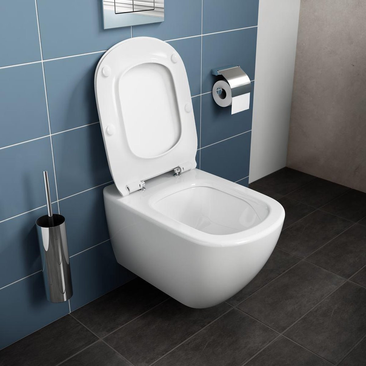 Pack WC Bati-support Geberit extra-plat UP720 + WC Ideal Standard Tesi Aquablade + Abattant softclose + Plaque Blanc/Chrome