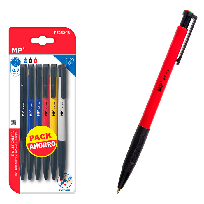 SET BOLÍGRAFOS EASY GRIP 0.7 mm 18 Uds.