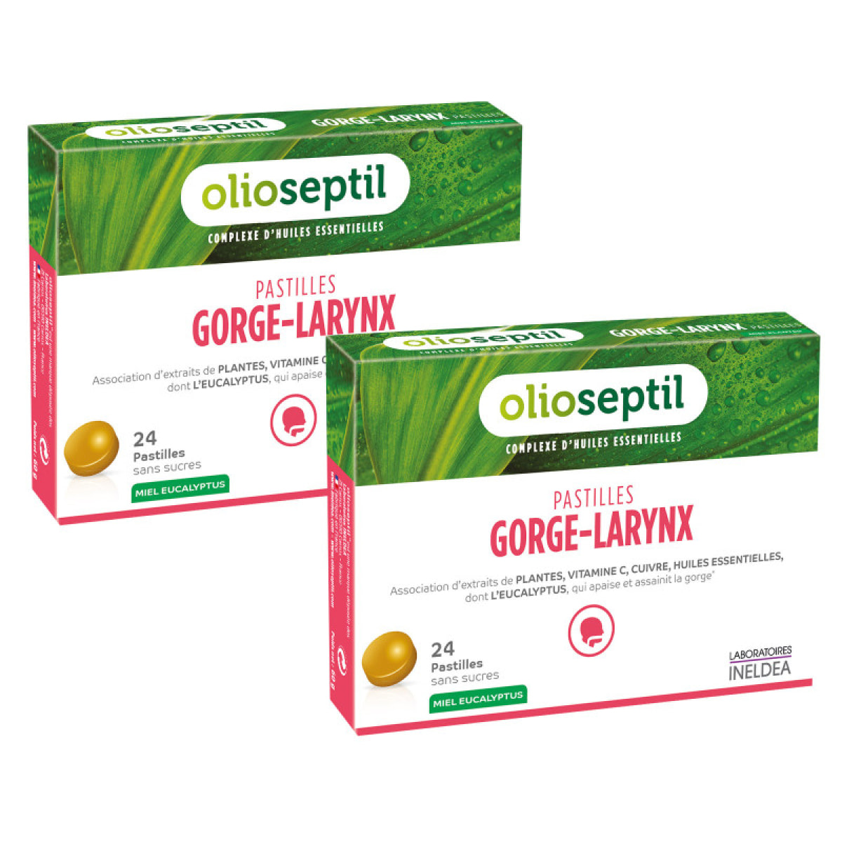 OLIOSEPTIL® - Pastilles à Sucer Gorge-Larynx - Sans Sucres Ajoutés - Extraits de Plantes, Vitamine C, Cuivre et Huiles Essentielles - Apaise et Assainit la Gorge - Goût Miel Eucalyptus - Lot de 2