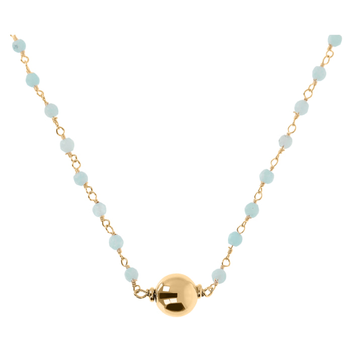 Collana Rosario Girocollo Golden con Quarzo Celeste e Bead Lucida