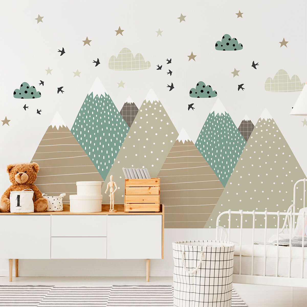 Stickers muraux enfants - Décoration chambre bébé - Autocollant Sticker mural géant enfant montagnes scandinaves GISKA
