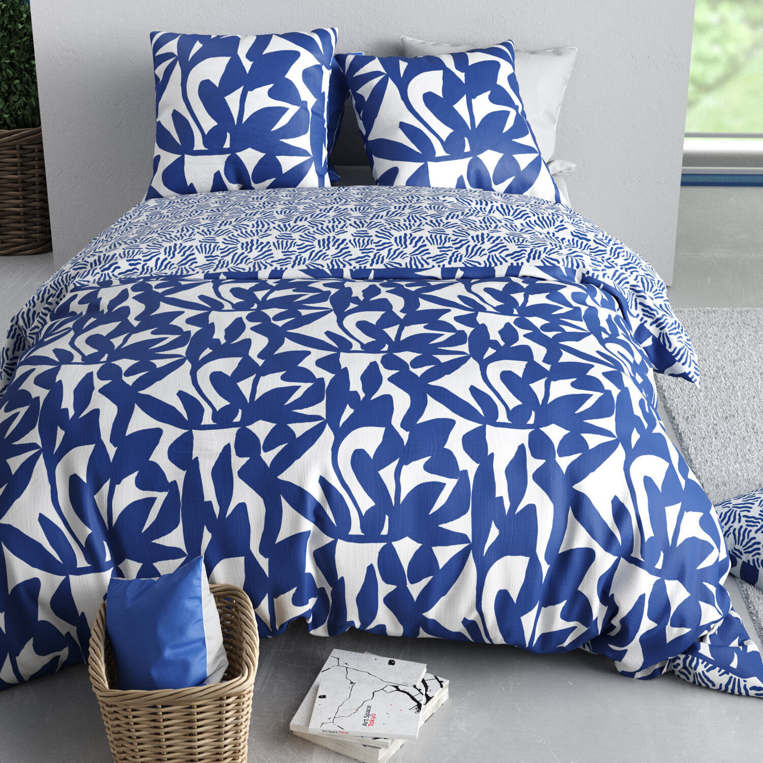 Parure housse de couette imprimé 100% coton - nereide - blanc