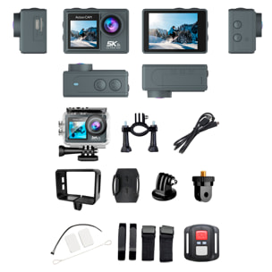 Cámara Deportiva M40R 5k 30fps con 47,5 mpx, doble pantalla de 2" y 1.3", estabilizador de imagen, multitud de accesorios y WIFI.