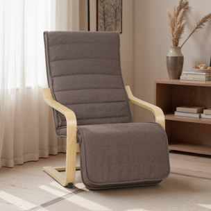 Sillón de Salón con Reposapiés Ajustable, Butaca de Salón Tapizada en Lino Sintético con Marco de Madera, Sillón de Relax para Dormitorio, Oficina, Estudio, 66,5x94x100 cm, Marrón