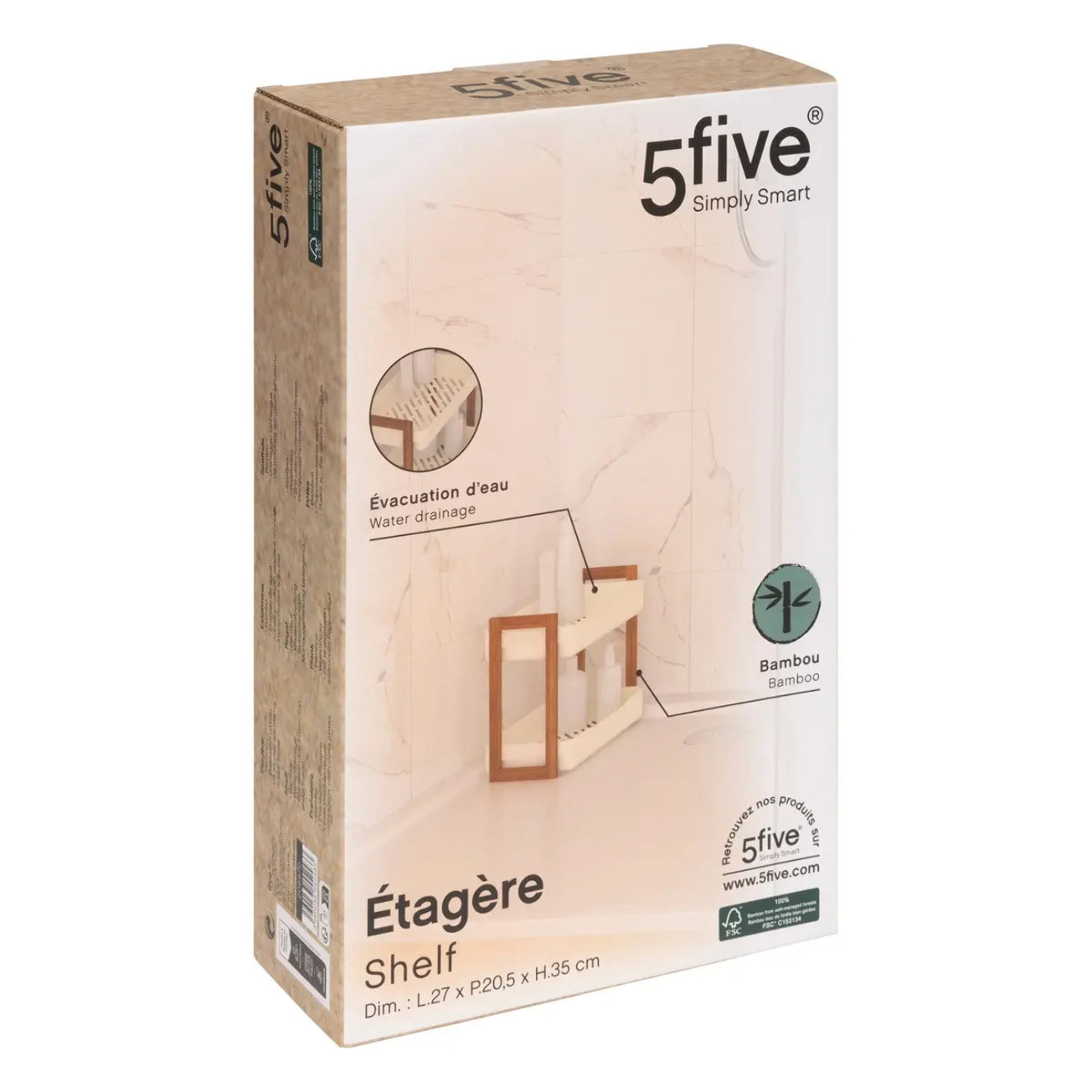 Étagère "Naturéo" en bambou blanc 27x20,5cm