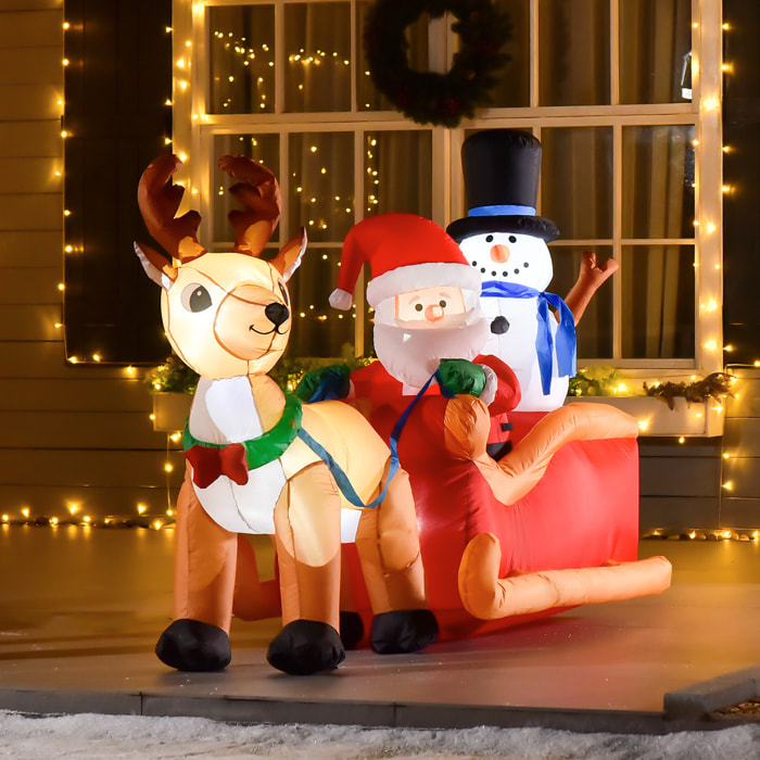 Traîneau Père Noël gonflable LED avec renne bonhomme de neige - matériel fixation et souffleur inclus