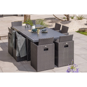 PVC-8-ALU - Ensemble repas encastrable 8 places résine tressée noire