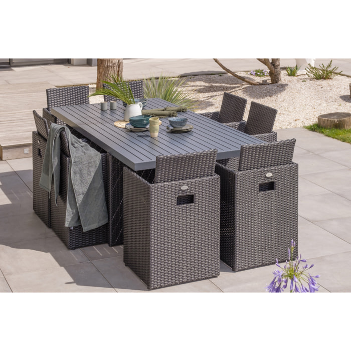 PVC-8-ALU - Ensemble repas encastrable 8 places résine tressée noire