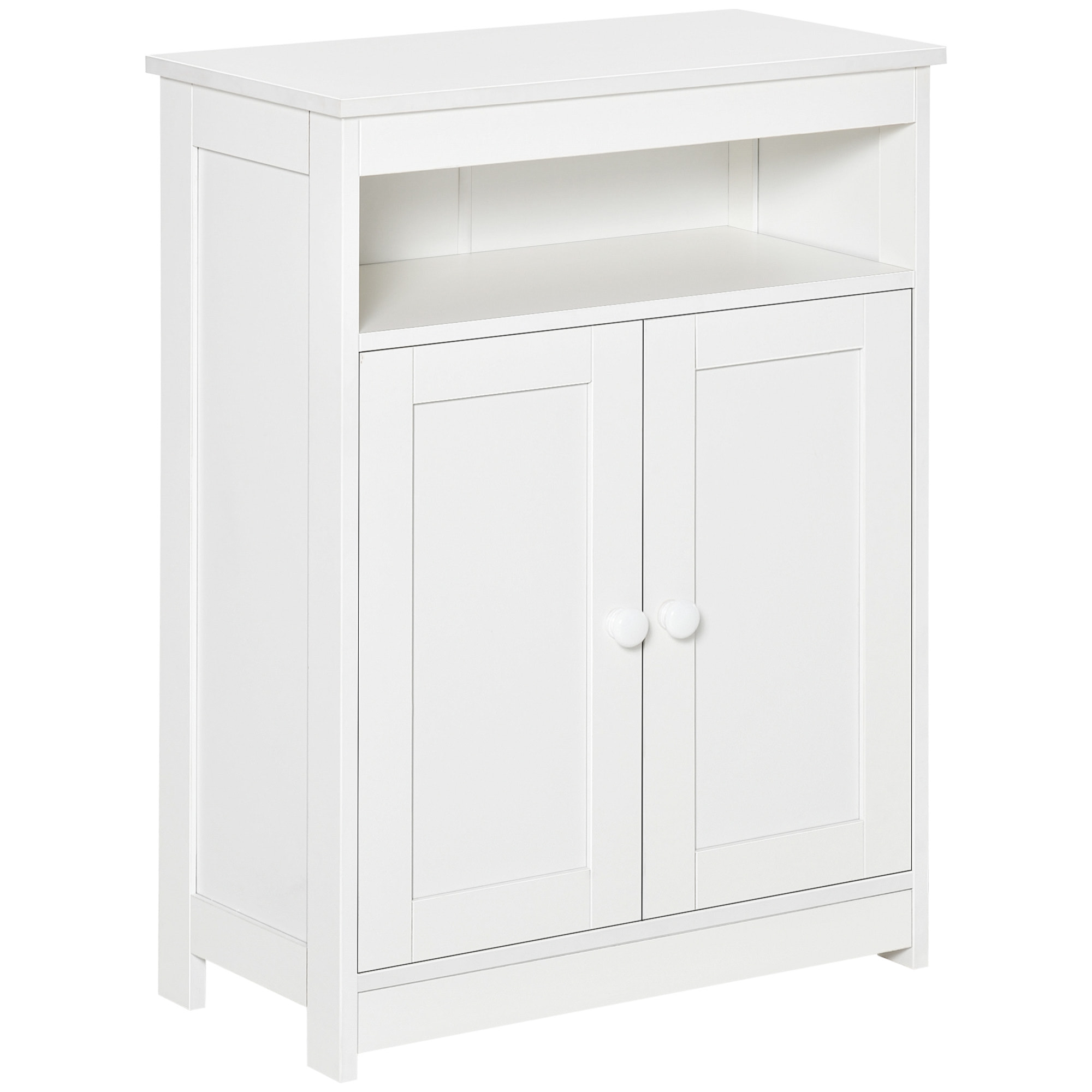 HOMCOM Armario de Suelo para Baño con 2 Puertas Estante Interior Ajustable y Compartimento Abierto Mueble Auxiliar de Almacenaje para Salón Cocina 60x30x80 cm Blanco