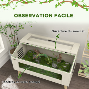 Terrarium vivarium 140L - aération latérale, fenêtres verre trempé, couvercle - bois naturel