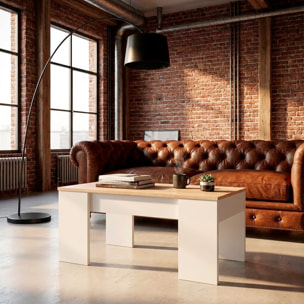 Tavolino da Salotto Alzabile Con Vano Contenitore Tavolo Multifunzione Salvaspazio Soggiorno Piano Sollevabile 100 x 50 x 54–56 cm Bianco E Rovere