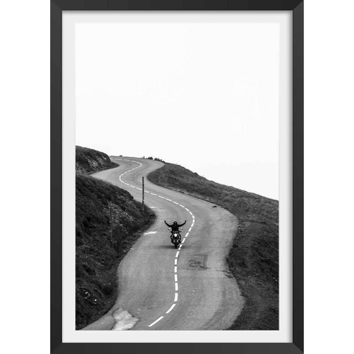 Affiche  balade solitaire en moto Affiche sous cadre noir