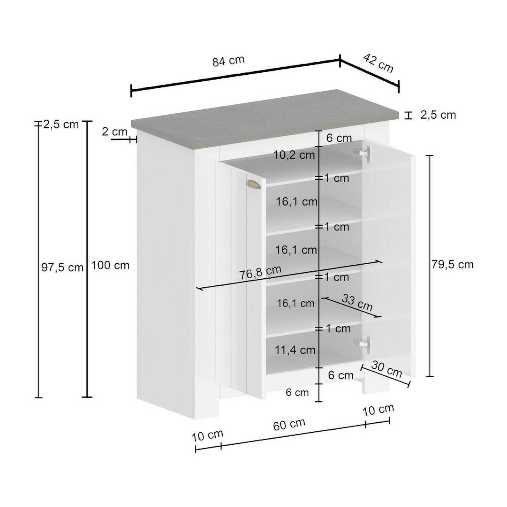 Scarpiera Adriatica, Porta scarpe salvaspazio a 2 ante, Armadio multifunzione da ingresso, 84x42h100 cm, Bianco e Rovere