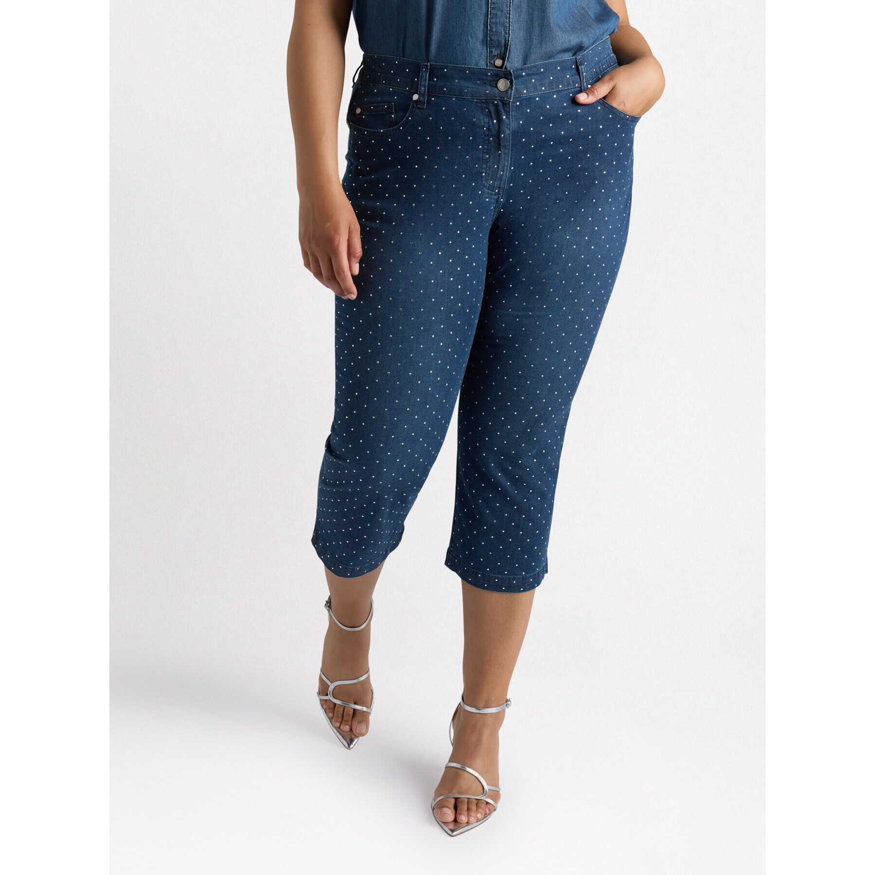 Fiorella Rubino - Jeans cropped con piccole borchie - Blu