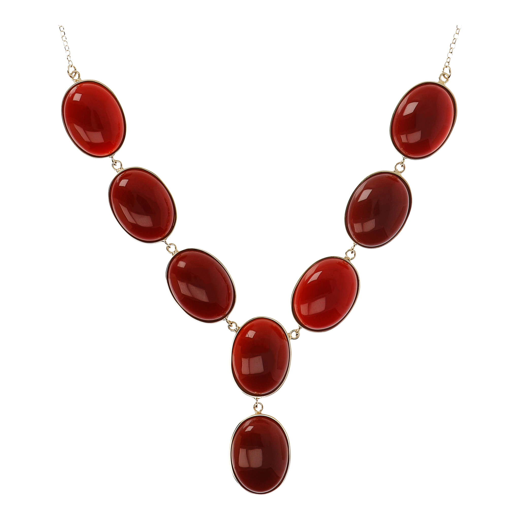 Collana Girocollo a 'Y' in Argento 925 placcato Oro giallo 18kt con Pietre Naturali in Corniola Rossa