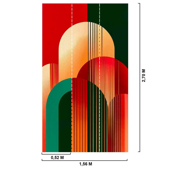 Papier peint arches graphiques rouge et vert style art déco moderne Intissé