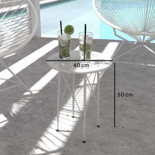 Mesa de Jardín Redonda Mesa de Terraza Exterior Ø40x50 cm con Patas Ajustables y Estructura en Forma de X Mesa para Exterior e Interior Blanco