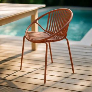 Lot de 4 fauteuils de table extérieur brique en polypropylène et métal CALYPSO