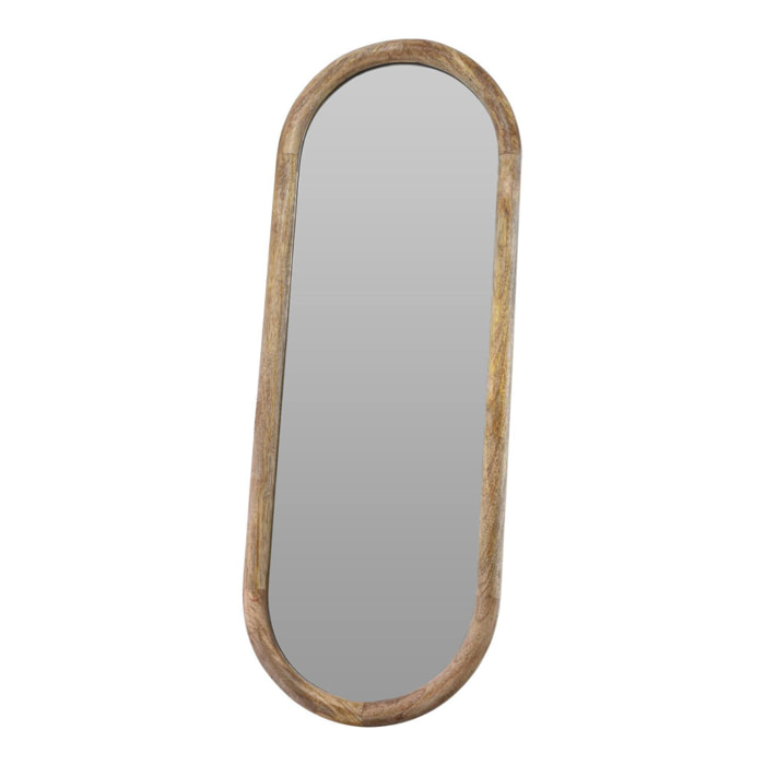 WELL HOME Espejo ovalado 28x2,5x77,5cm marco de madera de mango, acabado natural para pared en dormitorio o pasillo