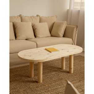 Table basse ovale en bois massif en teinte naturelle de 40x120cm Hauteur: 40 Longueur: 120 Largeur: 50