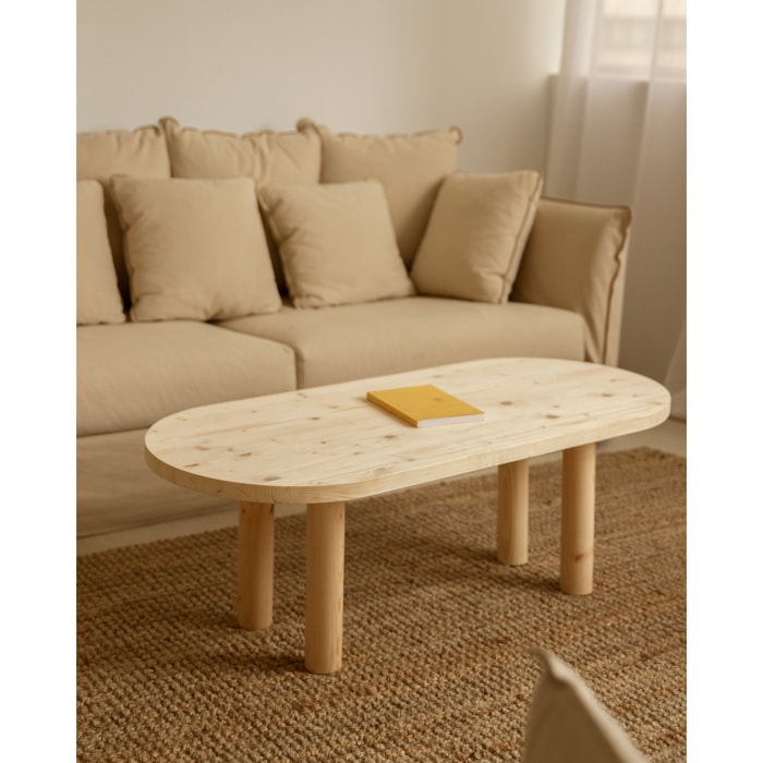 Table basse ovale en bois massif en teinte naturelle de 40x120cm Hauteur: 40 Longueur: 120 Largeur: 50