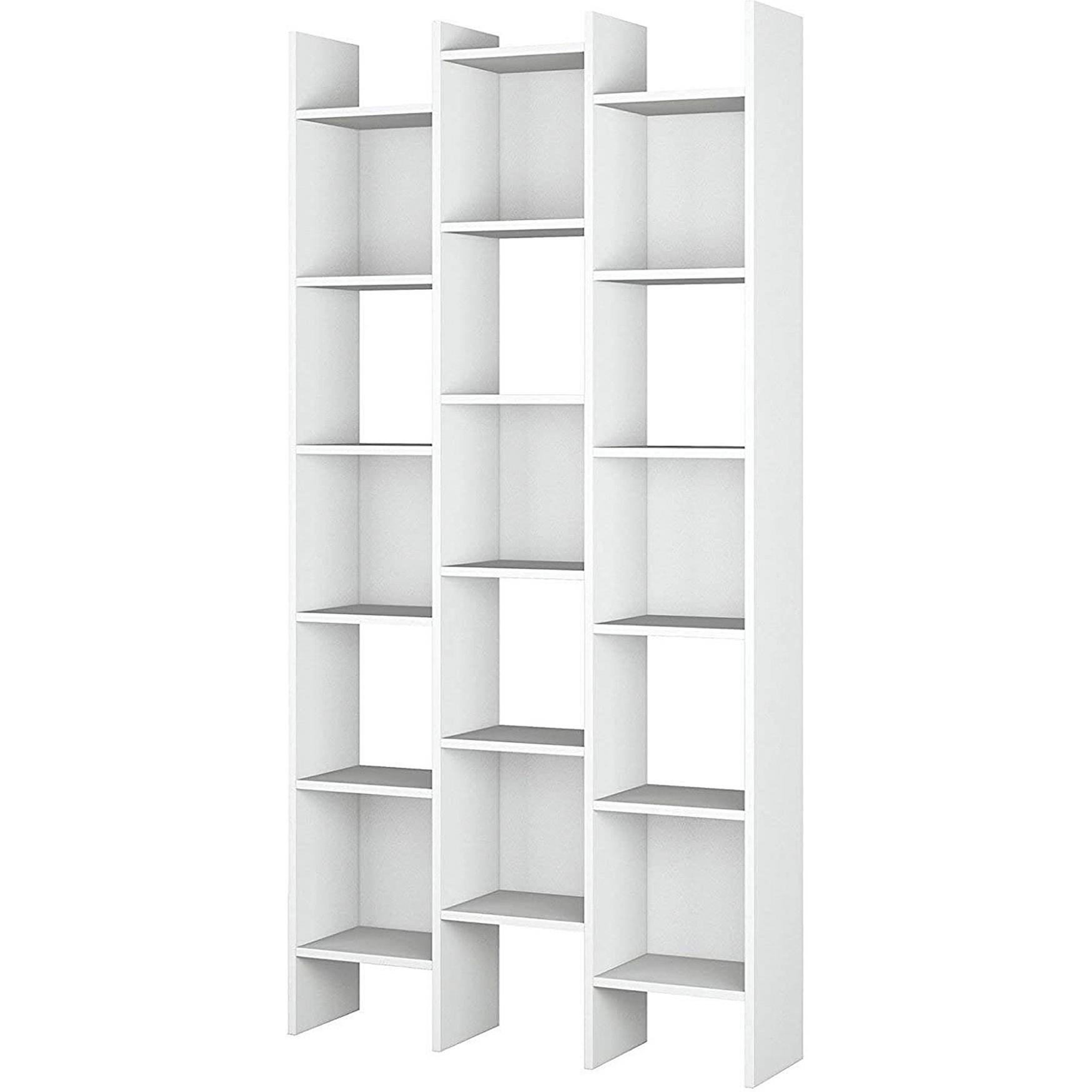 Libreria Rockford, Mobile portalibri con 18 ripiani, Scaffale con scomparti quadrati, Scaffale moderno da ufficio, cm 96x29h192, Bianco