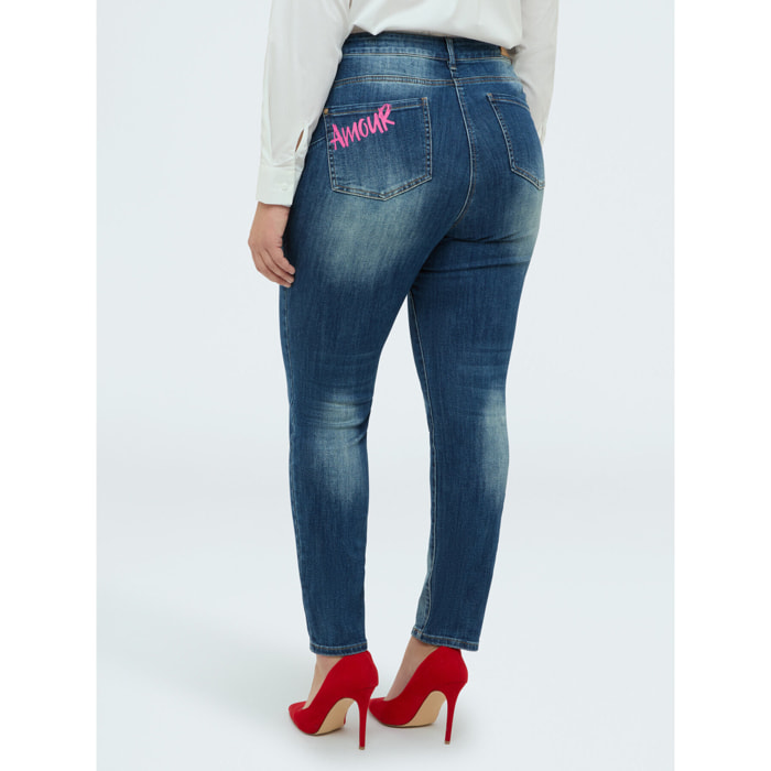 Fiorella Rubino - Jeans Skinny con corazón y texto amour - Azul