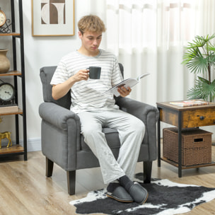 Butaca de Salón Tapizada en Tela, Sillón Relax con Reposabrazos, Asiento Extraíble y Lavable, Patas de Madera, para Dormitorio, Balcón, Estilo Moderno, Carga 150 kg, 79x72,5x88 cm, Gris Oscuro