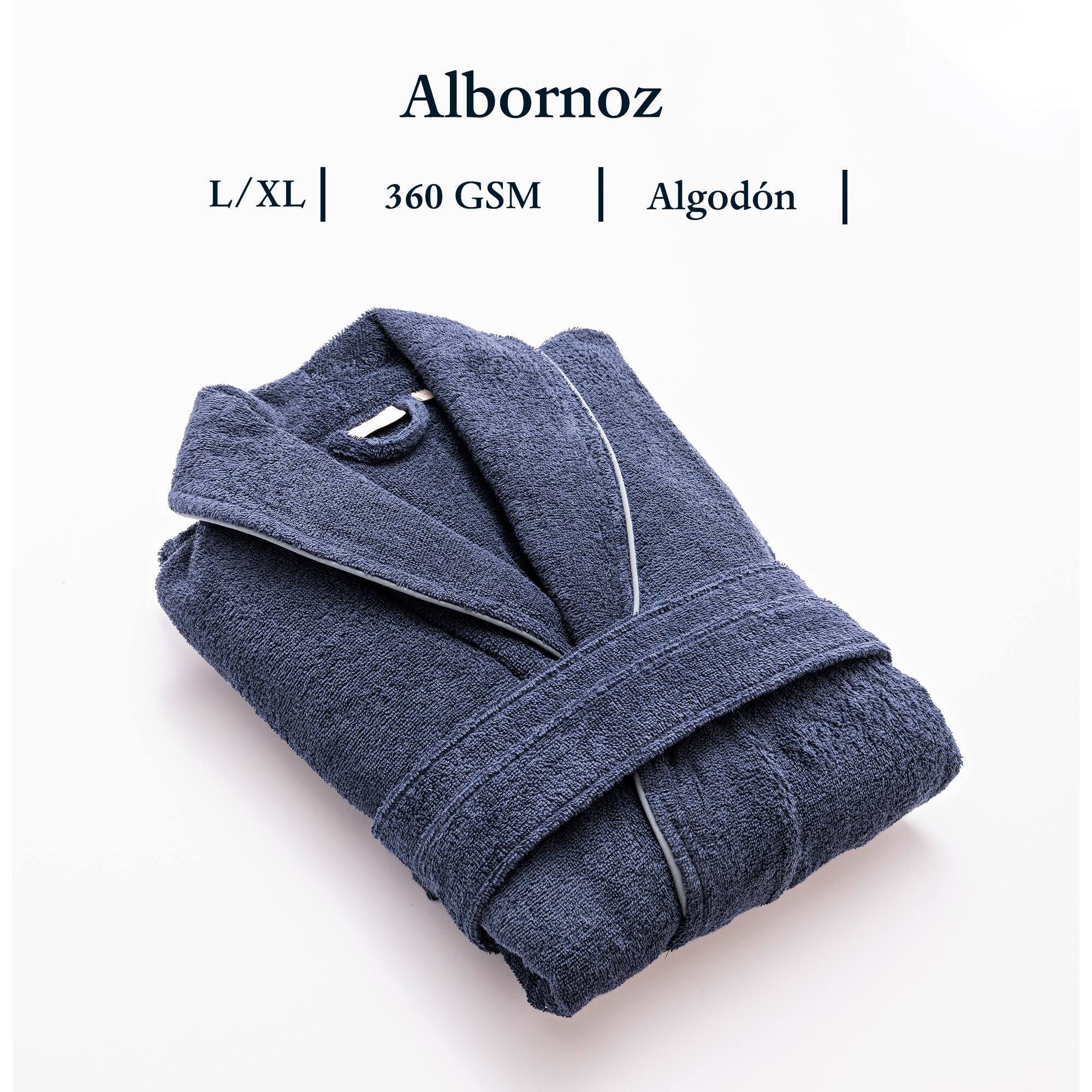 Albornoz 100%algodón 360gsm azul con ribetes grises scalpers home