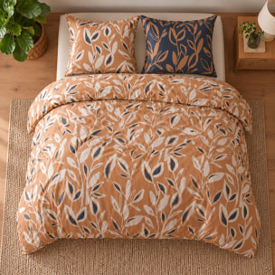 Parure housse de couette 240x220 cm imprimée végétale + 2 taies 100% Coton - LINDA