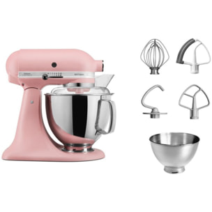 Robot pâtissier KITCHENAID 5KSM175PSEDR rose poudré, 4,8 L, bol avec poignée + bol 3 L, batteur souple et couvercle